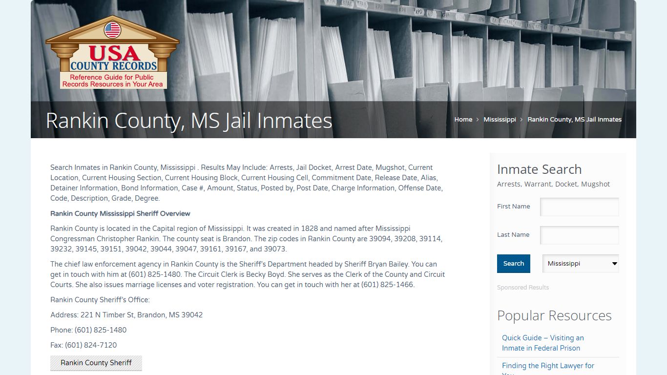 Rankin County, MS Jail Inmates | Name Search